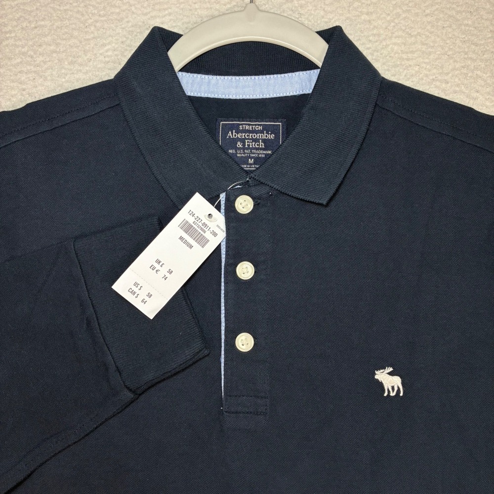 Abercrombie Fitch Polo Shirt Men M Blue Long Sleeve Stretch Pique Preppy NWT